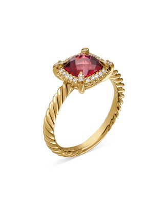 Petite Ch&acirc;telaine&reg; Pav&eacute; Bezel Ring in 18K Yellow Gold with Pink Tourmaline