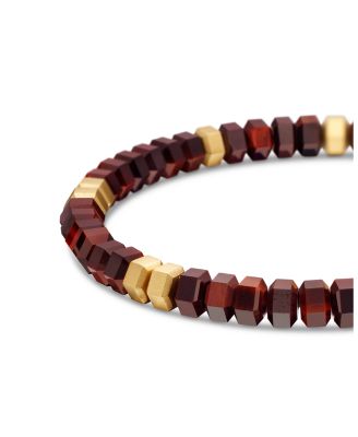 Men's 18K Yellow Gold Spiritual Beads Red Tigers Eye Bead Bracelet