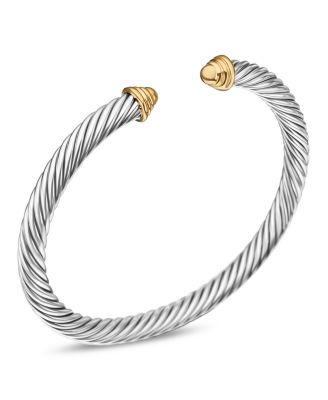 Classic Cable Bracelet in Sterling Silver with 14K Yellow Gold Domes, 5mm