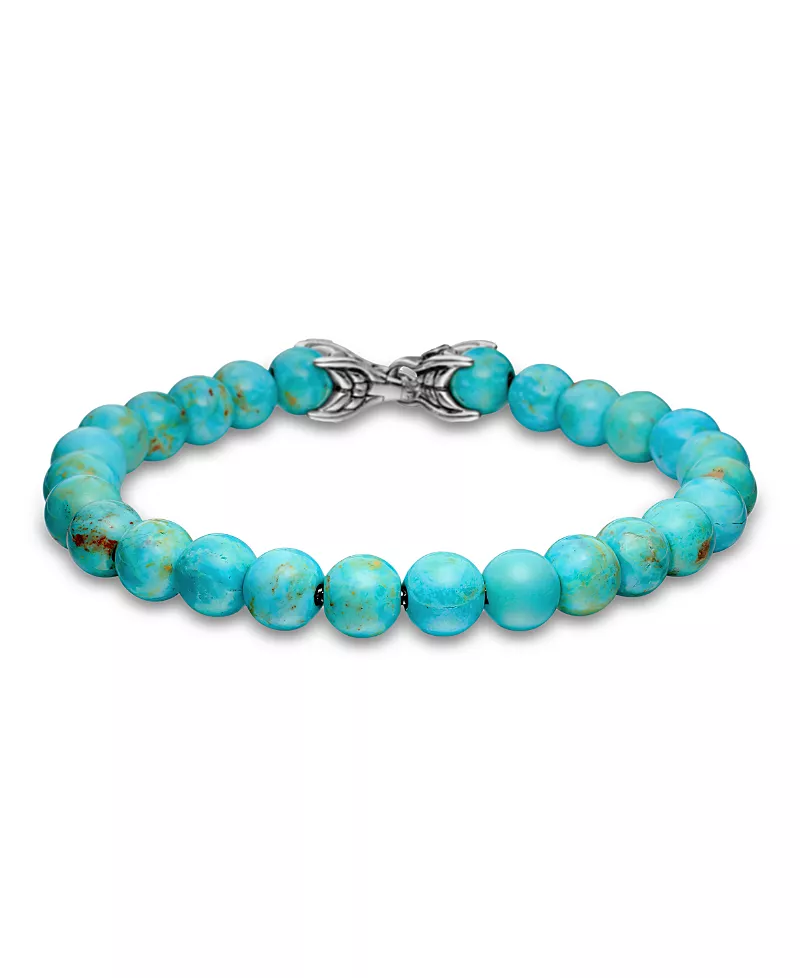 David Yurman Men's Spiritual Beads Bracelet in Sterling Silver with Turquoise, 8mm