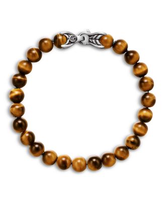 Men's Spiritual Beads Bracelet in Sterling Silver with Tigers Eye, 8mm