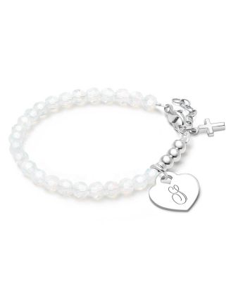  Girls' Sterling Silver Signature White Crystal with Cross Bracelet - Baby, Little Kid