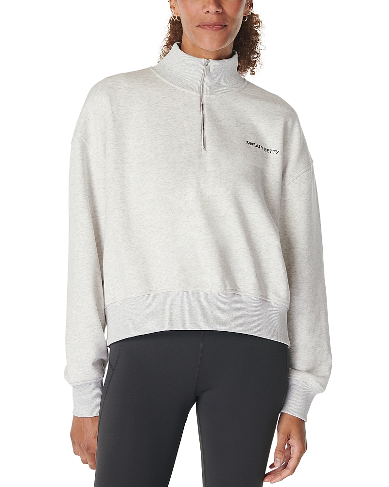 Shop Sweaty Betty Revive Crop Half Zip Sweatshirt In Ice Grey Marl