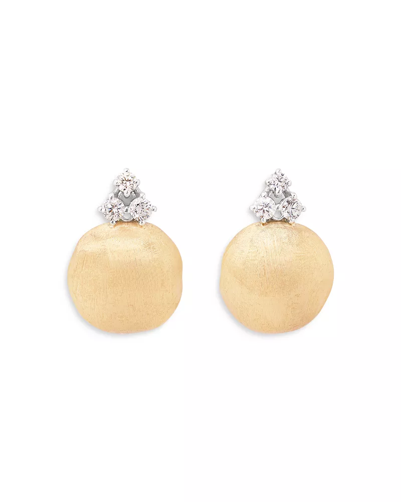 Marco Bicego 18K White & Yellow Gold Africa Diamond Cluster & Textured Bead Stud Earrings