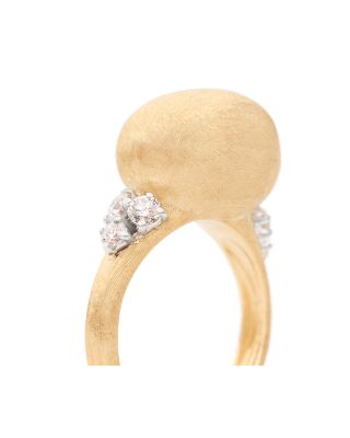 18K White & Yellow Gold Africa Diamond Textured Bead Statement Ring