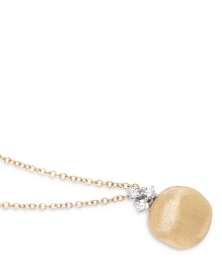 18K White & Yellow Gold Africa Diamond Cluster Textured Bead Pendant Necklace, 16.5-18"