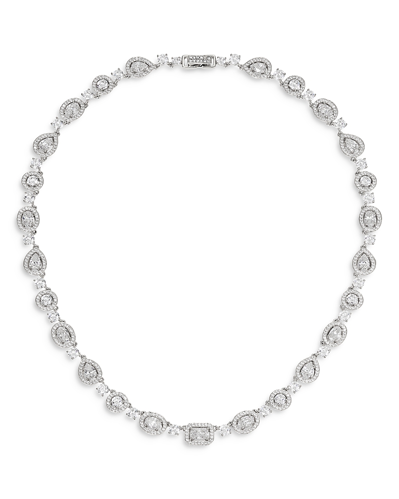 NADRI RADIANT CUBIC ZIRCONIA HALO COLLAR NECKLACE IN RHODIUM PLATED, 16