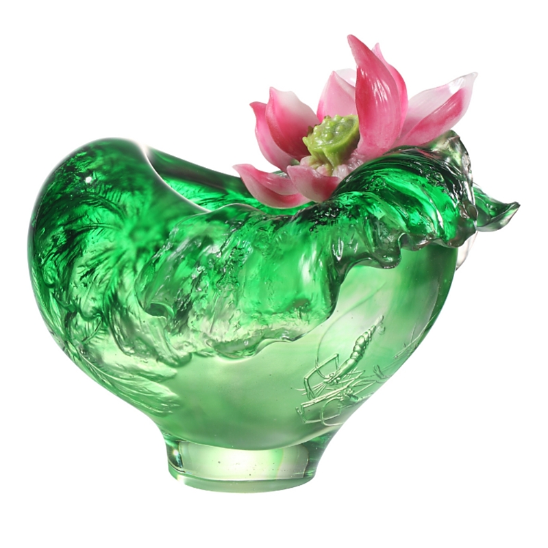 Liuli Crystal Floral Vase, Lotus Pond Leisure In Gold Red