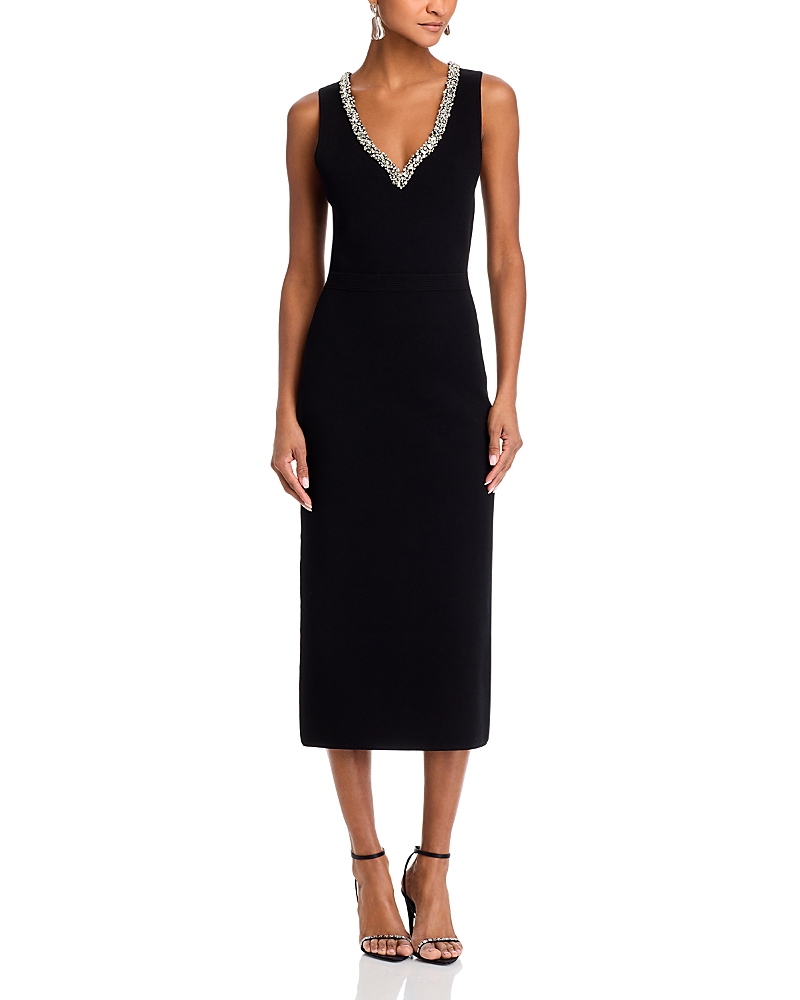Shop Simkhai Khari Rhinestone Trim Midi Dress In Black