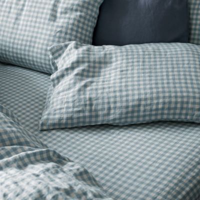  Gingham Linen Fitted Sheet, King