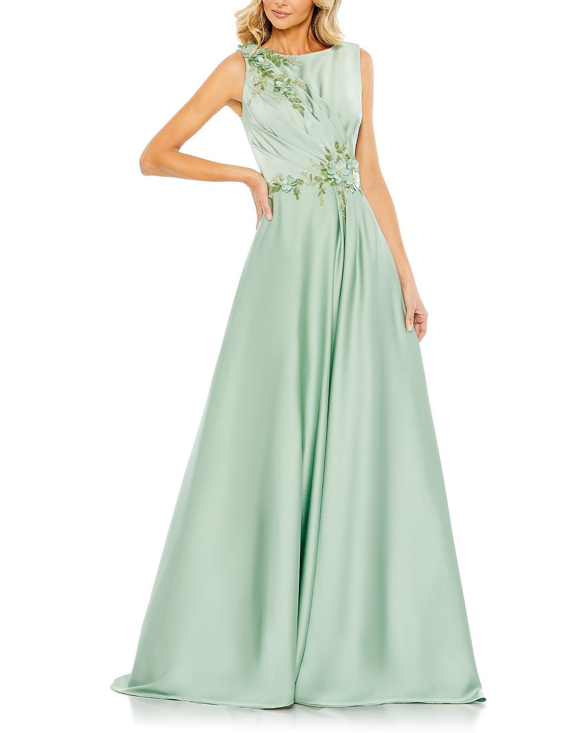 Mac Duggal Appliqued Sleeveless A Line Gown