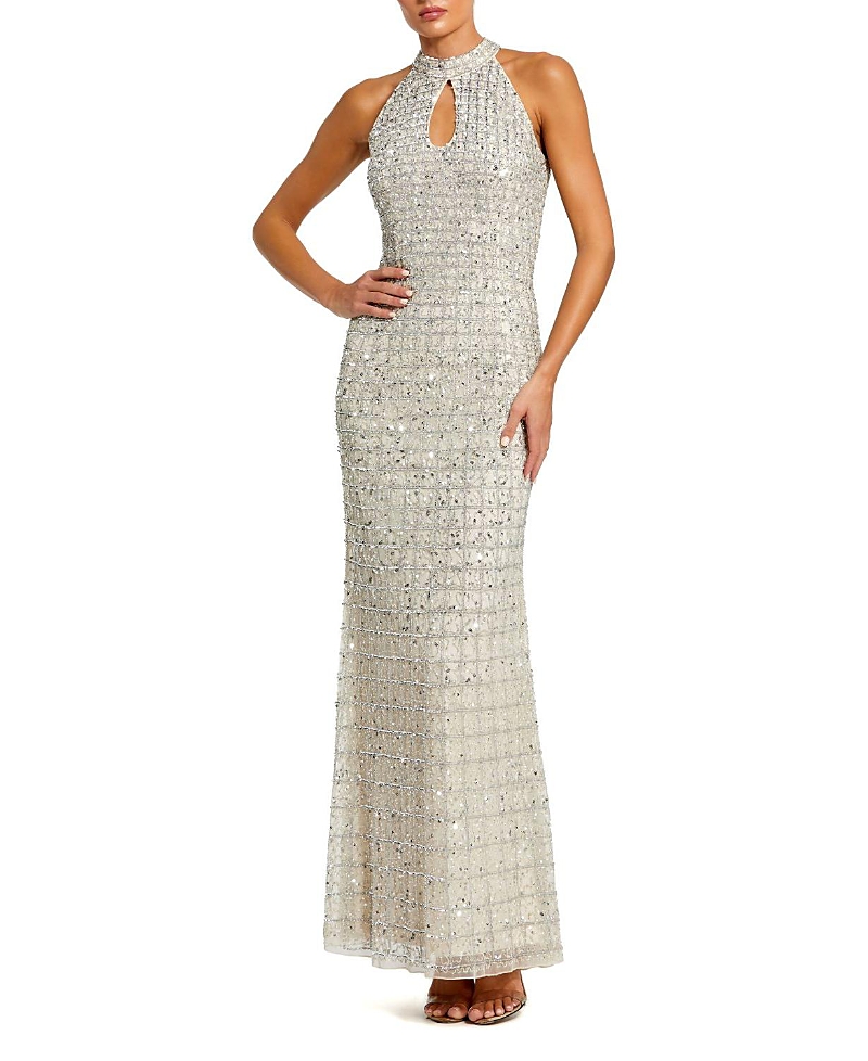 Mac Duggal Embellished Halter Neck Keyhole Gown