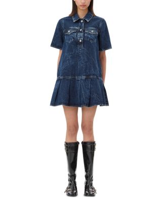 【関税＆送料込み】Ganni Crinkled Future Denim Mini Dress GANNI Crinkled Future Denim Mini Dress | Bloomingdale's