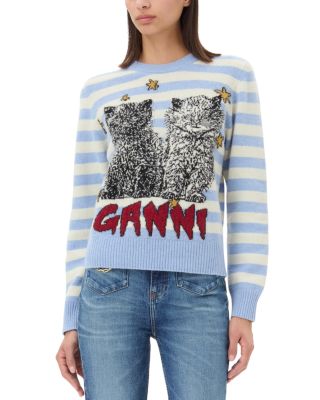 GANNI - Striped Graphic Sweater