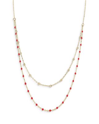 Moon & Meadow 14K Yellow Gold Red Bead Layered Necklace, 16-18