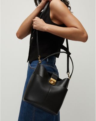 Veronica Beard Small Crest Lock Leather Bucket Bag