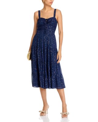 aqua metallic ruched tiered midi dress AQUA Ruched Tiered Midi Dress - Exclusive