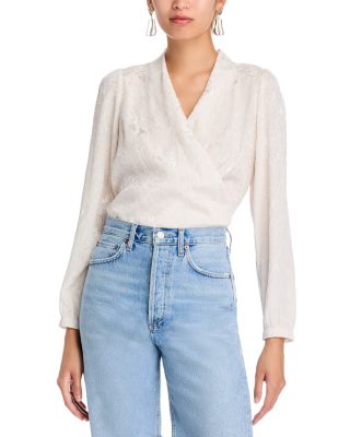 AQUA - Heart Motif Crossover Neck Blouse - Exclusive