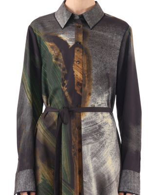 Brush Stroke Printed Shirt Dress
