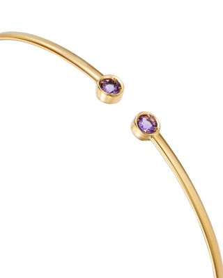 14K Yellow Gold Amethyst Cuff Bangle Bracelet