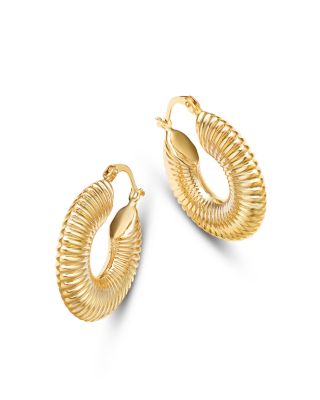 Bloomingdale's Fine Collection - Ridged Puff Hoop Earrings in 14K Yellow Gold