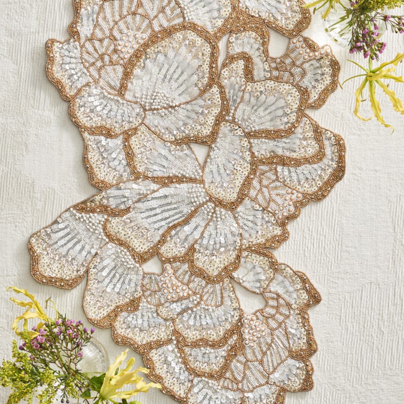 Kim Seybert Botanica Table Runner in White/Gold/Silver