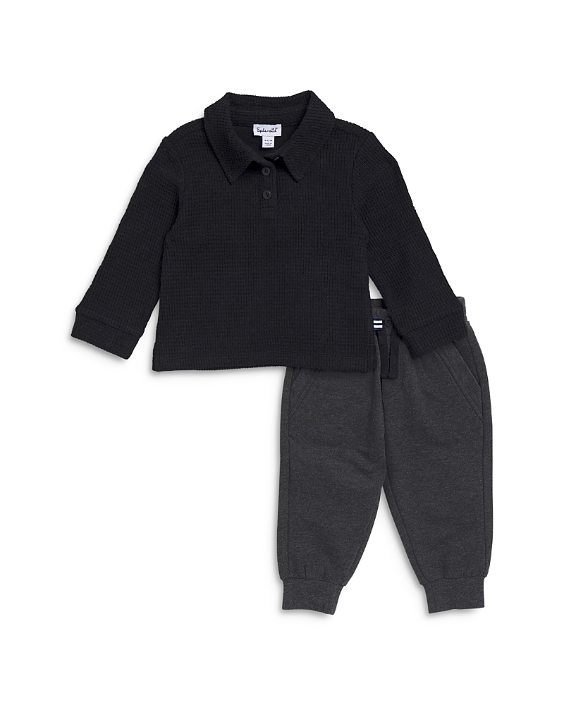 Splendid Boys' Textured Long Sleeved Top & Jogger Pants Set - Little Kid In Black