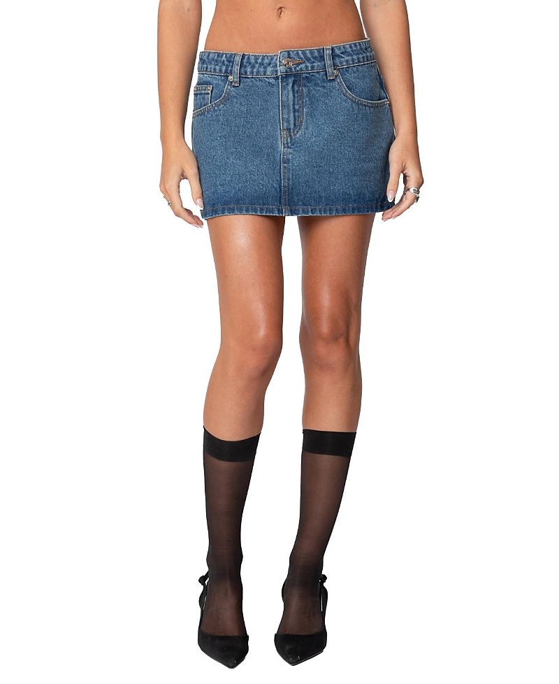 Edikted Chiara Low Rise Denim Miniskirt In Blue