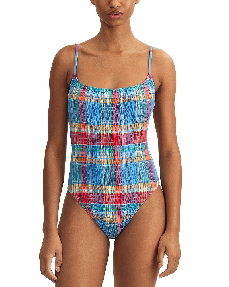 Polo Ralph Lauren Kennedy Smocked One Piece Swimsuit In Blue Multi