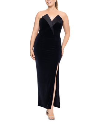 Betsy & Adam - Plus Velvet Strapless Gown