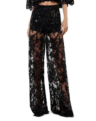 新品　EBONY(エボニー) Flower Lace Wide Pants Alice and Olivia Athena Embellished Lace Flared Wide Leg