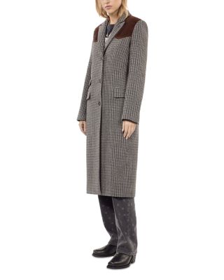 The Kooples - Suede Trim Wool Blend Long Coat