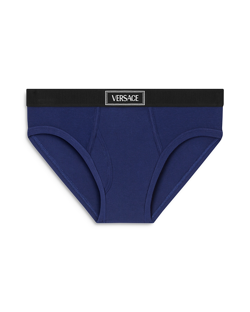 Versace Slip Ribbed Briefs In Ink Blue