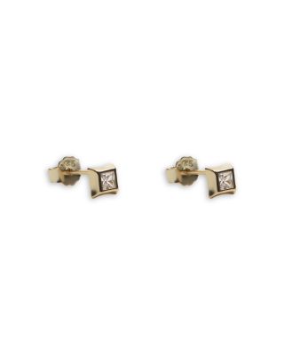 Argento Vivo - Princess Cut Cubic Zirconia Stud Earrings in 18K Gold Plated Sterling Silver