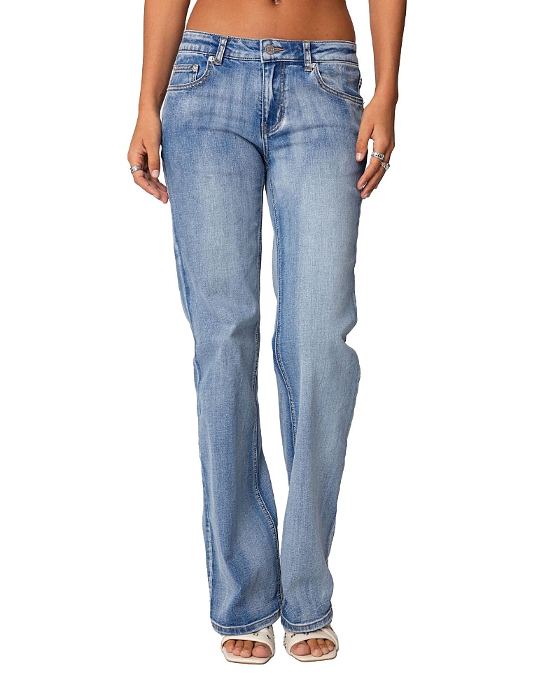 Edikted Low Rise Bootcut Jeans In Blue Washed