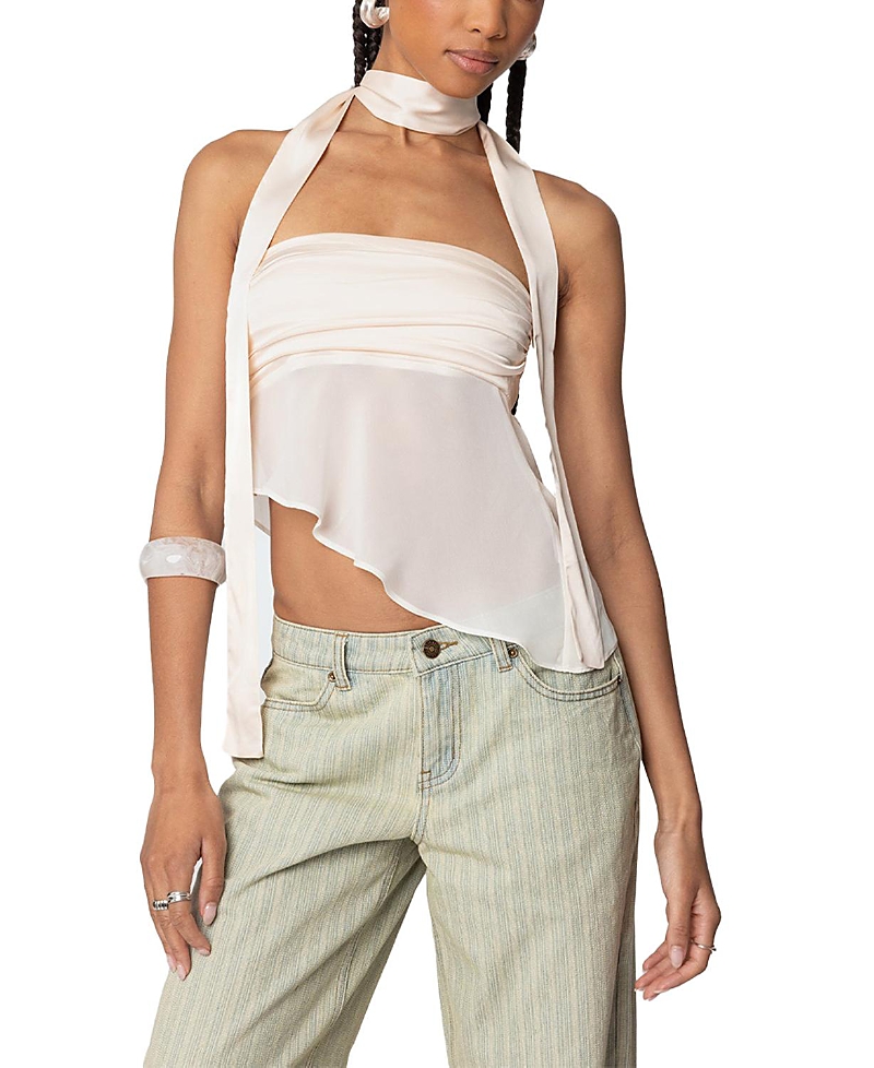 Shop Edikted Asymmetric Two Piece Scarf Top In Cream