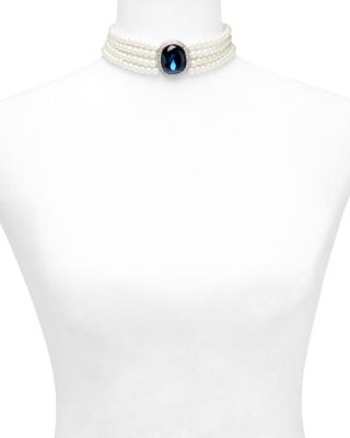 Stone & Halo Imitation Multi Strand Choker Necklace, 12-16"