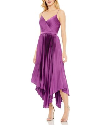 Mac Duggal - Pleated Satin Flowy Midi Dress
