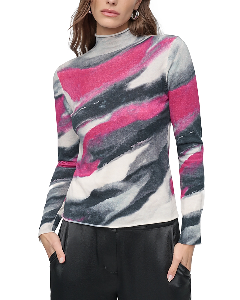 Dkny Womens Printed Cotton Turtleneck Sweater In Grey Geod