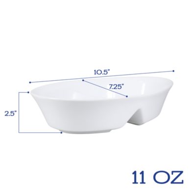 Porcelain Divided Oval Serving Bowl, 10.5", White