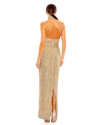 Sequined Halter Neck Belted Soft Tie Dress