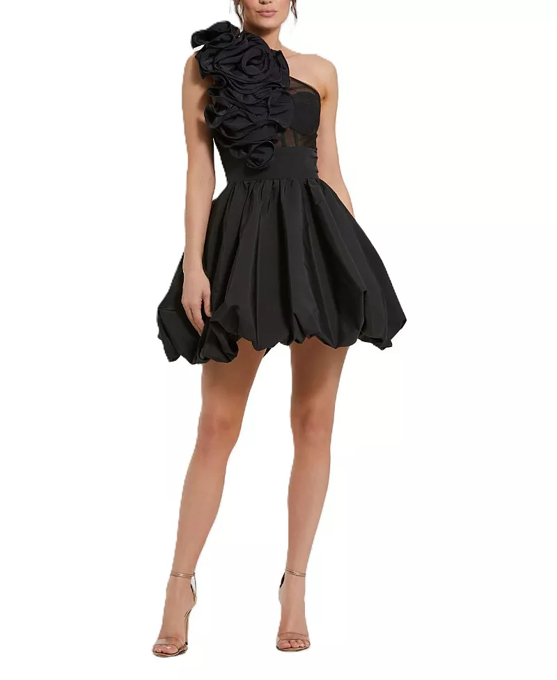 Mac Duggal Taffeta One Shoulder Ruffle Bubble Mini Dress