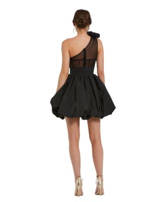  Taffeta One Shoulder Ruffle Bubble Mini Dress
