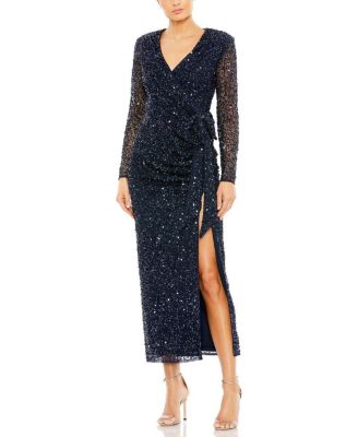 Mac Duggal - Long Sleeve V-Neck Sequin Dress