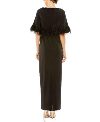  Quarter Sleeve Crystal Neck Feather Detail Dress