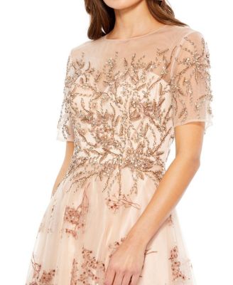  Embellished Illusion Cap Sleeve A Line Gown