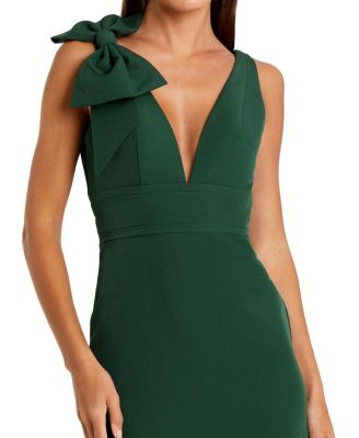 Sleeveless V Neck Bow Detail Mermaid Gown