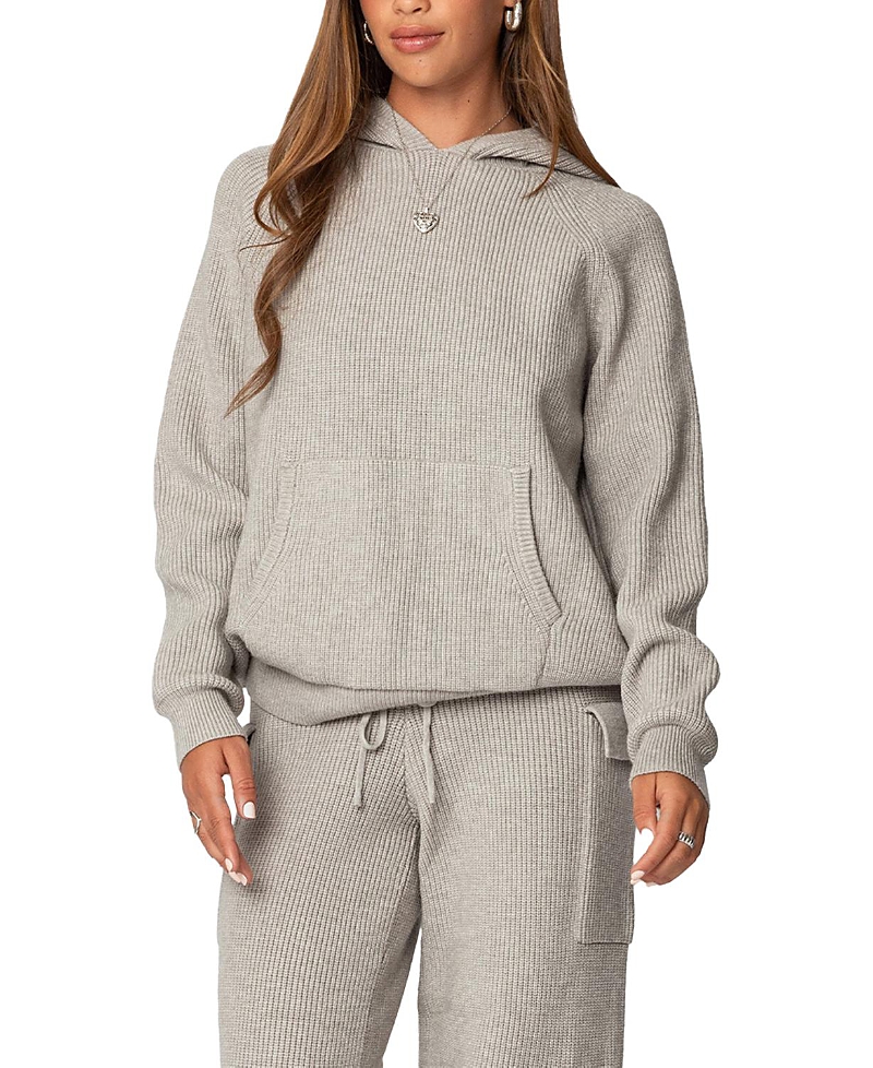 Shop Edikted Wynter Oversized Knit Hoodie In Gray Melange