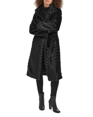 Grooved Faux Fur Coat
