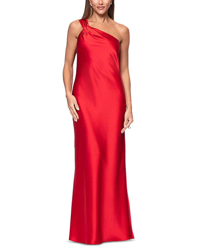 Aqua Satin One Shoulder Gown - Exclusive